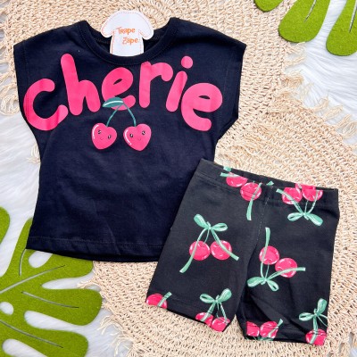 Conj. Blusa Cherie e Short - Preto e Vermelho Cereja